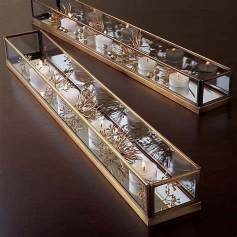 Long Glass Metal Candle Holder Centerpiece Box